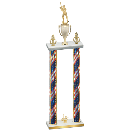 Double Flag USA First Place Baseball Trophy