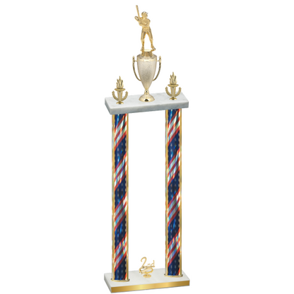 Double Flag USA Second Place Baseball Trophy