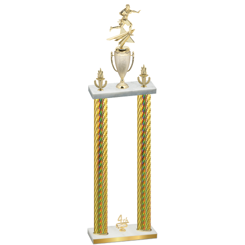 Double Gold Carbon Fiber Fourth Place Flag Football Trophy