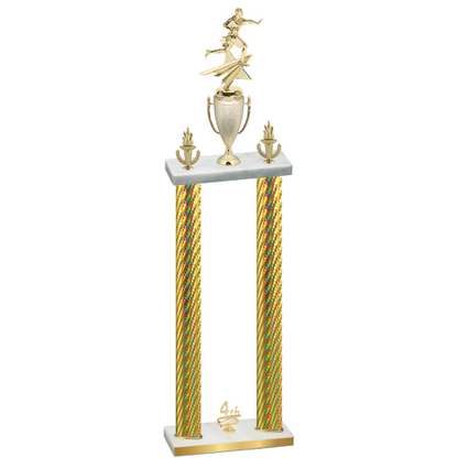 Double Gold Carbon Fiber Fourth Place Flag Football Trophy
