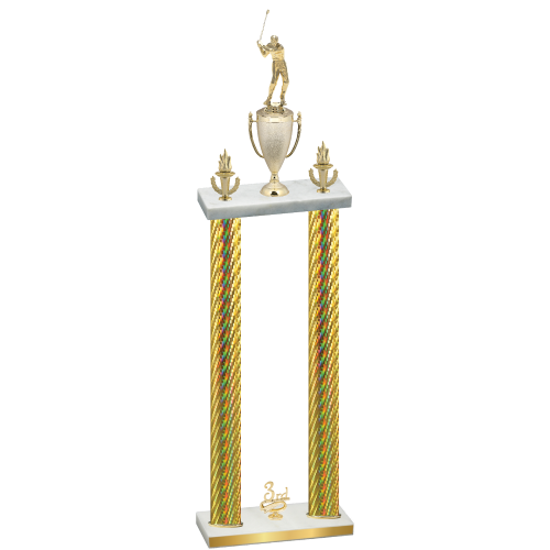 Double Gold Carbon Fiber Third Place Golf Trophy