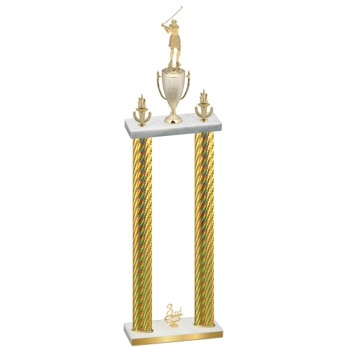 Double Gold Carbon Fiber Third Place Golf Trophy