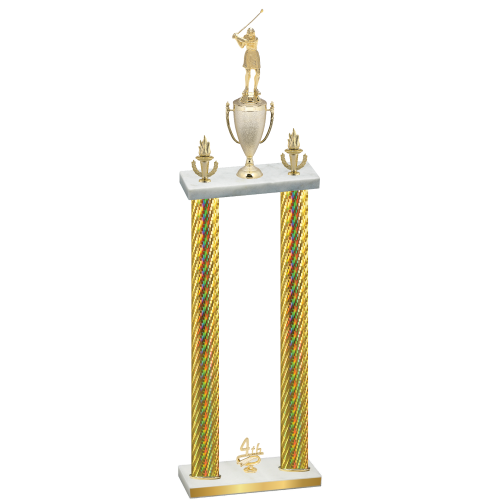 Double Gold Carbon Fiber Fourth Place Golf Trophy