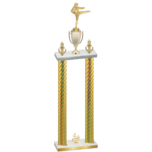 Double Gold Carbon Fiber Fourth Place Karate Trophy