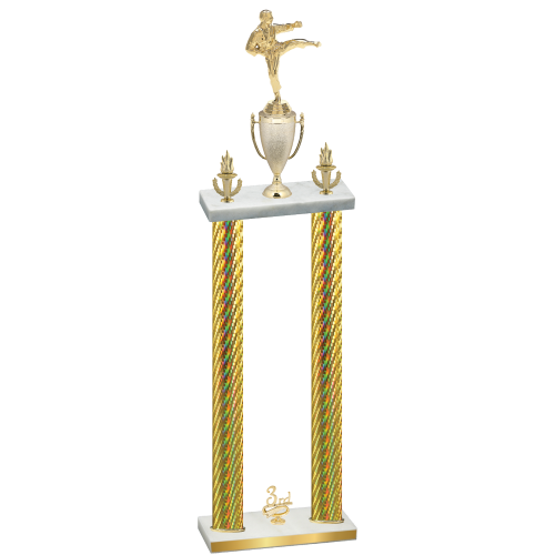 Double Gold Carbon Fiber Third Place Karate Trophy