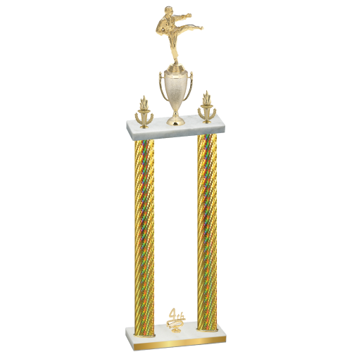 Double Gold Carbon Fiber Fourth Place Karate Trophy