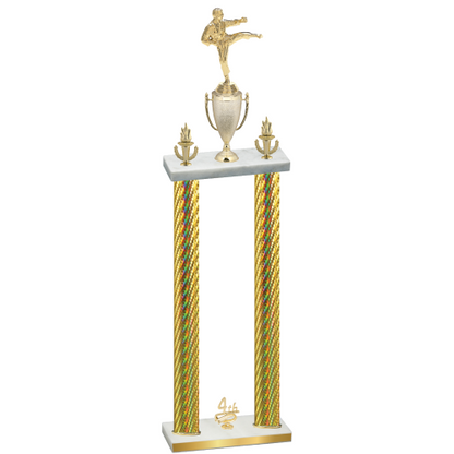 Double Gold Carbon Fiber Fourth Place Karate Trophy