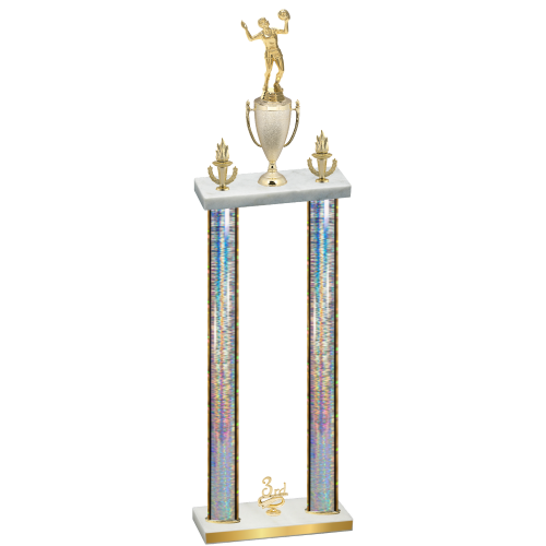 Double Silver Glacier Third Place Volleyball Trophy