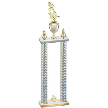 Double Silver Carbon Fiber Fourth Place Football Trophy