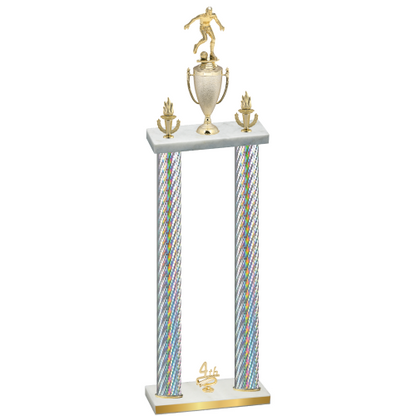 Double Silver Carbon Fiber Fourth Place Soccer Trophy