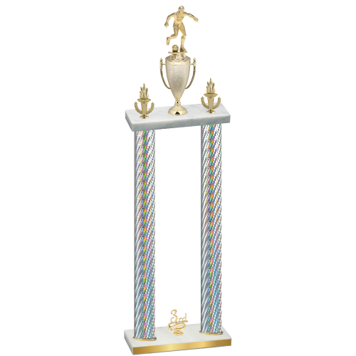 Double Silver Carbon Fiber Third Place Soccer Trophy