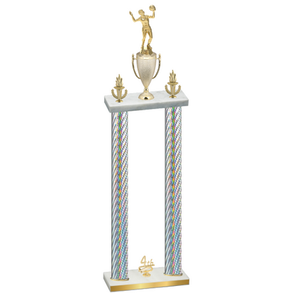 Double Silver Carbon Fiber Fourth Place Volleyball Trophy
