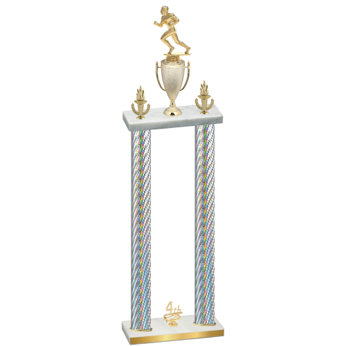 Double Silver Carbon Fiber Fourth Place Football Trophy