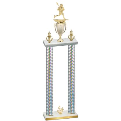 Double Silver Carbon Fiber Fourth Place Lacrosse Trophy