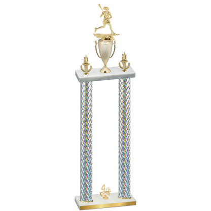 Double Silver Carbon Fiber Fourth Place Lacrosse Trophy
