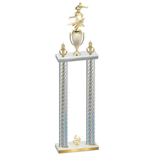Double Silver Carbon Fiber Fourth Place Flag Football Trophy