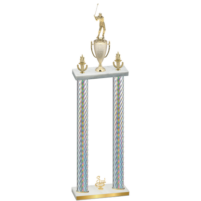 Double Silver Carbon Fiber Third Place Golf Trophy
