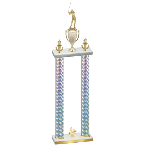 Double Silver Carbon Fiber Fourth Place Golf Trophy