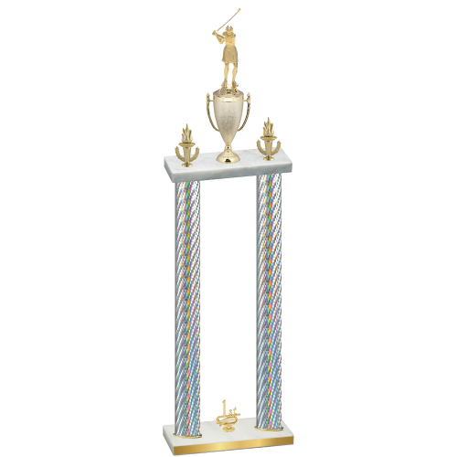 Double Silver Carbon Fiber First Place Golf Trophy