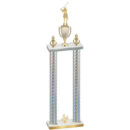 Double Silver Carbon Fiber Fourth Place Golf Trophy