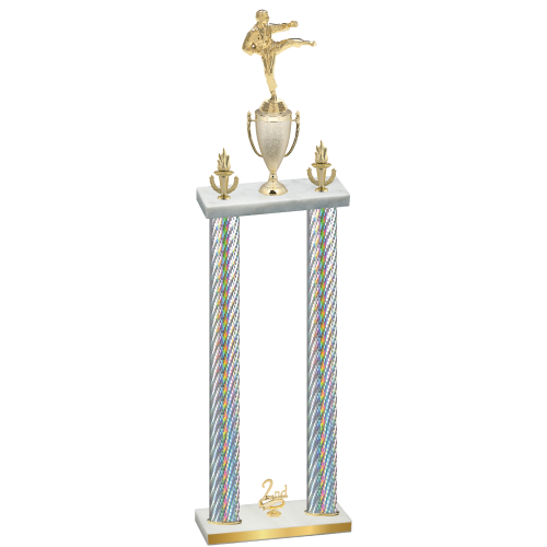 Double Silver Carbon Fiber Second Place Karate Trophy