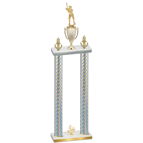 Double Silver Carbon Fiber Fourth Place Baseball Trophy