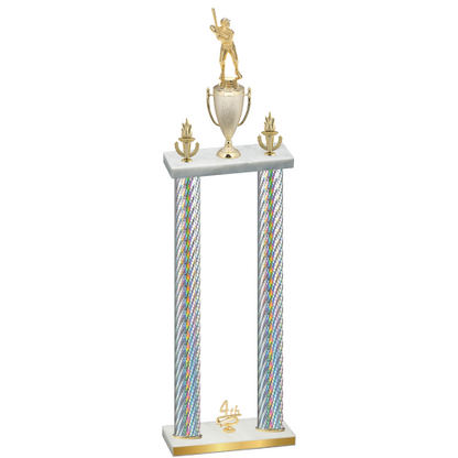 Double Silver Carbon Fiber Fourth Place Baseball Trophy
