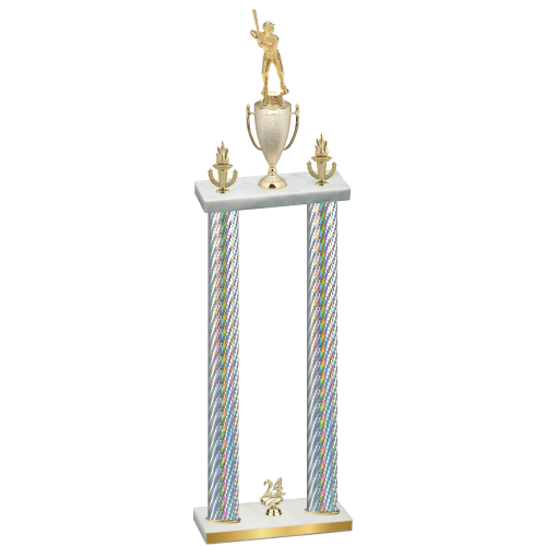 Double Silver Carbon Fiber Year Baseball Trophy