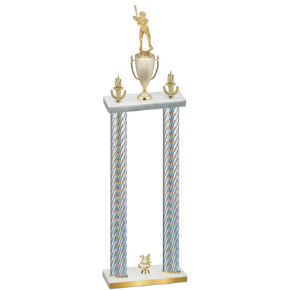 Double Silver Carbon Fiber Year Baseball Trophy