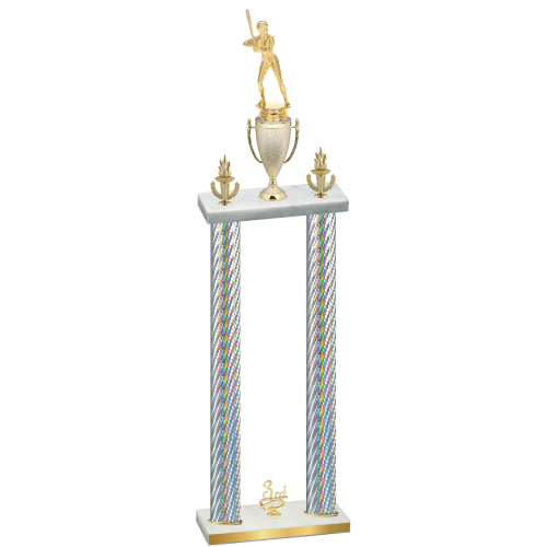 Double Silver Carbon Fiber Third Place Softball Trophy