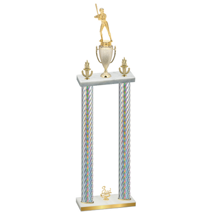 Double Silver Carbon Fiber Third Place Softball Trophy