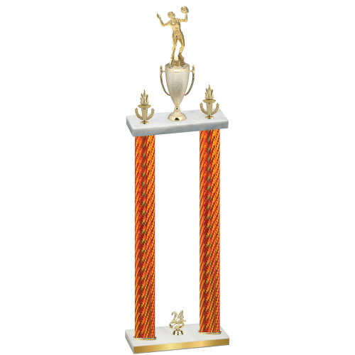 Double Orange Carbon Fiber Year Volleyball Trophy
