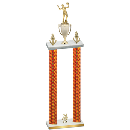 Double Orange Carbon Fiber Year Volleyball Trophy