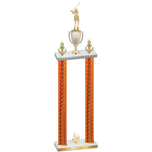 Double Orange Carbon Fiber Fourth Place Golf Trophy