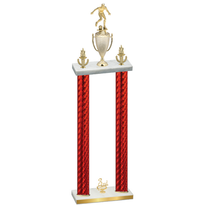 Double Red Carbon Fiber Third Place Soccer Trophy