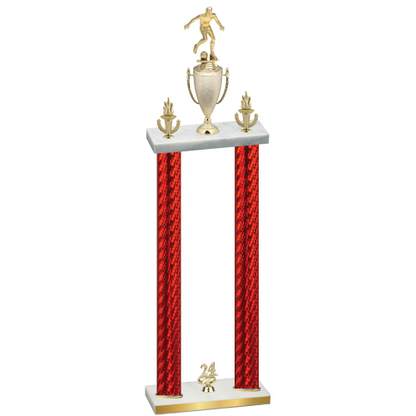 Double Red Carbon Fiber Year Soccer Trophy