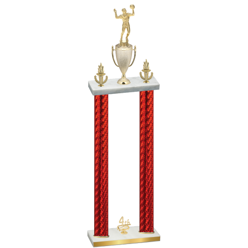 Double Red Carbon Fiber Fourth Place Volleyball Trophy