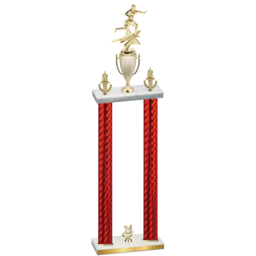 Double Red Carbon Fiber Year Flag Football Trophy