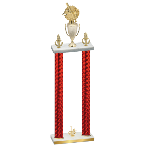 Double Red Carbon Fiber First Place Baseball Trophy