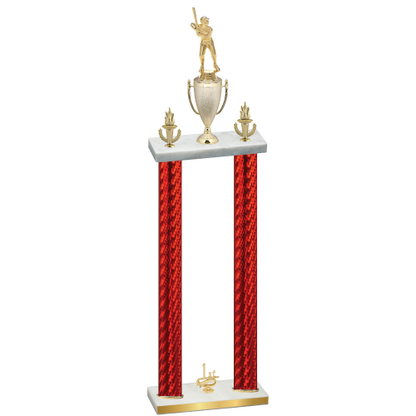 Double Red Carbon Fiber First Place Baseball Trophy