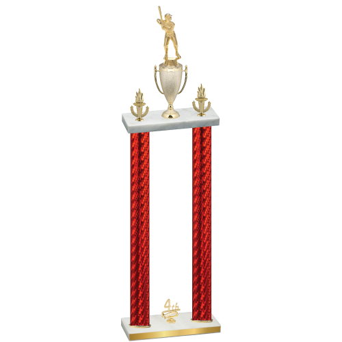 Double Red Carbon Fiber Fourth Place Baseball Trophy