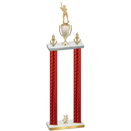 Double Red Carbon Fiber Year Baseball Trophy
