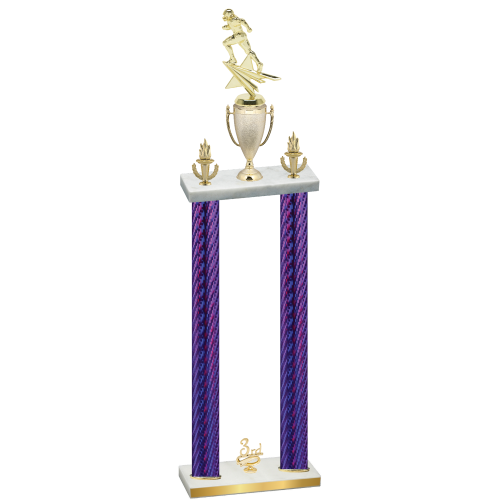 Double Purple Carbon Fiber Third Place Football Trophy