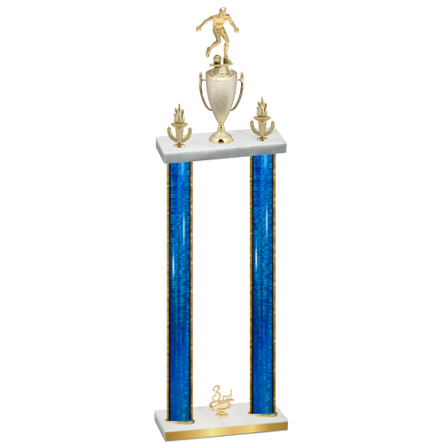 Double Blue Glacier Third Place Soccer Trophy