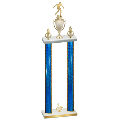 Double Blue Glacier Third Place Soccer Trophy