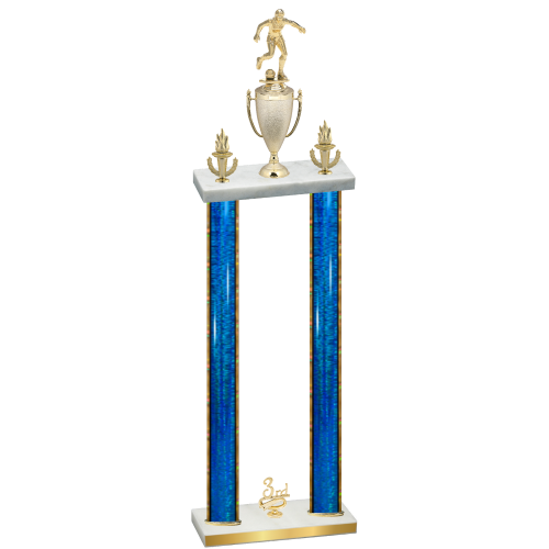 Double Blue Glacier Third Place Soccer Trophy