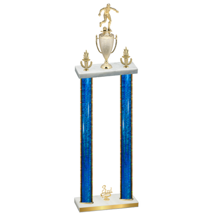 Double Blue Glacier Third Place Soccer Trophy