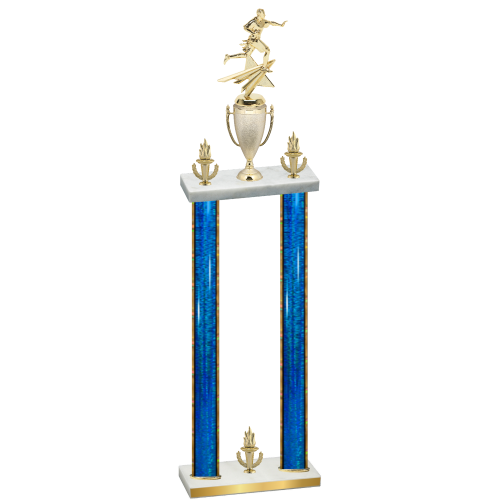 Double Blue Glacier Victory Flag Football Trophy