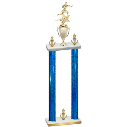 Double Blue Glacier Victory Flag Football Trophy