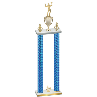 Double Blue Carbon Fiber Fourth Place Volleyball Trophy